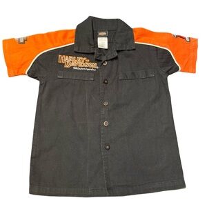 Harley-Davidson black and orange button up short sleeved shirt toddler.